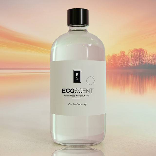 Bottle of Ecoscent product with a scenic background