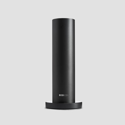A tall, cylindrical black scent system device with the EcoScent brand logo on the front.