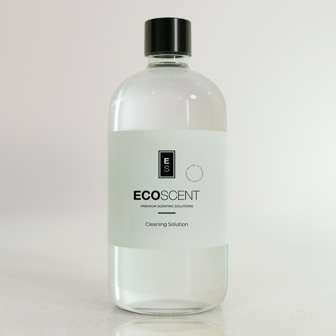 Bottle of Ecoscent cleaning solution on a light gray background
