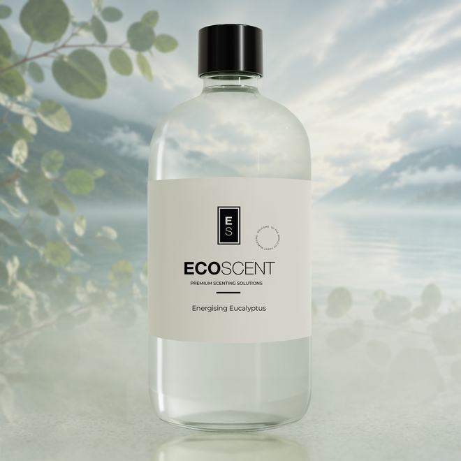 Bottle of Ecoscent product with a natural background