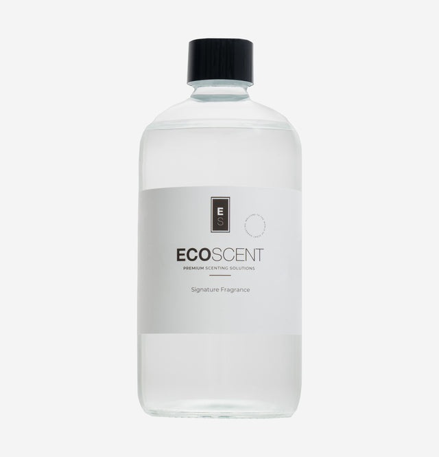 ecoscent-shop Amber, Incense & Patchouli Fragrance Oil in a clear glass bottle with a black screw-top lid, featuring a white label with the brand name and product details.
