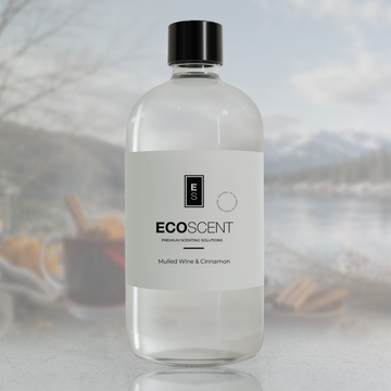 Bottle of Ecoscent product with a blurred background