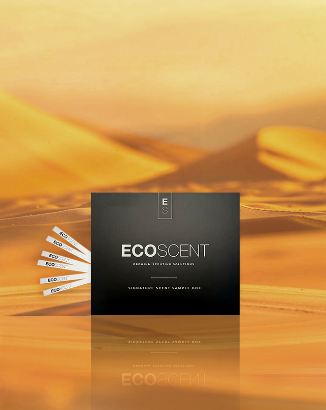 ECOSCENT scent sample box with sticks on a desert background