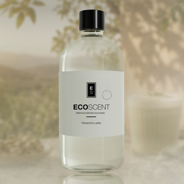 Bottle of ECOSENT product with a label on a blurred natural background