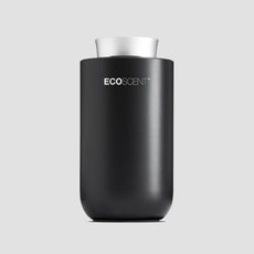 EcoScent Premium Scent Solutions EcoScent Puck – Battery Portable Scent Machine in black and silver, designed for use in cars, bathrooms, and small spaces, effectively covering areas up to 100m³.