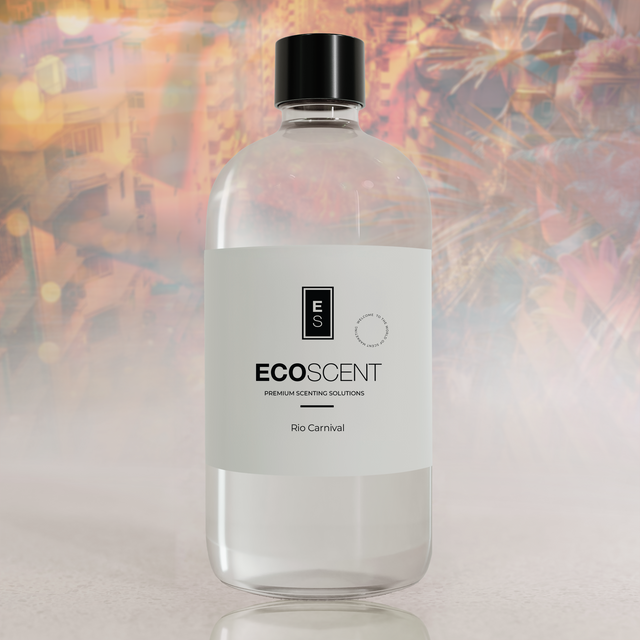 Bottle of Ecoscent product with a blurred floral background