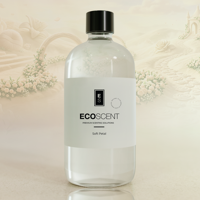 Bottle of Ecoscent product with a floral background