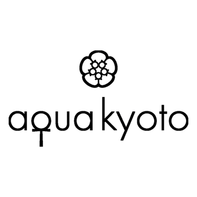 Aqua Kyoto brand logo in black, featuring a stylized flower icon above the lowercase brand name on a plain white background.