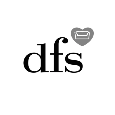 A minimalist logo featuring the lowercase serif letters 'dfs' in black, with a gray heart icon containing a white open book above the 's'.