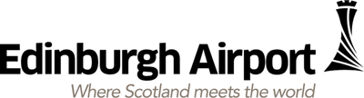 Edinburgh Airport logo in black text with the tagline 'Where Scotland meets the world' in gray on a white background.