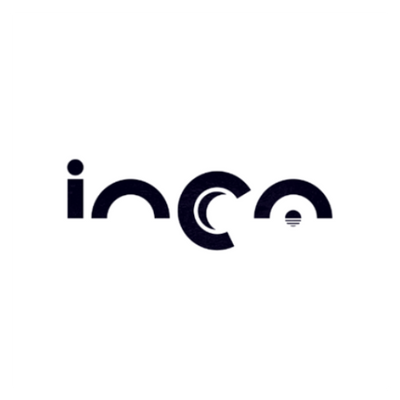 The logo for 'inca' is displayed in a stylized dark navy blue font against a solid white background.