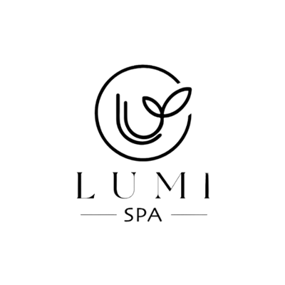 A minimalist black logo for LUMI SPA, featuring a circular outline with abstract leaf-like lines and the text 'LUMI SPA' below, set against a solid white background.
