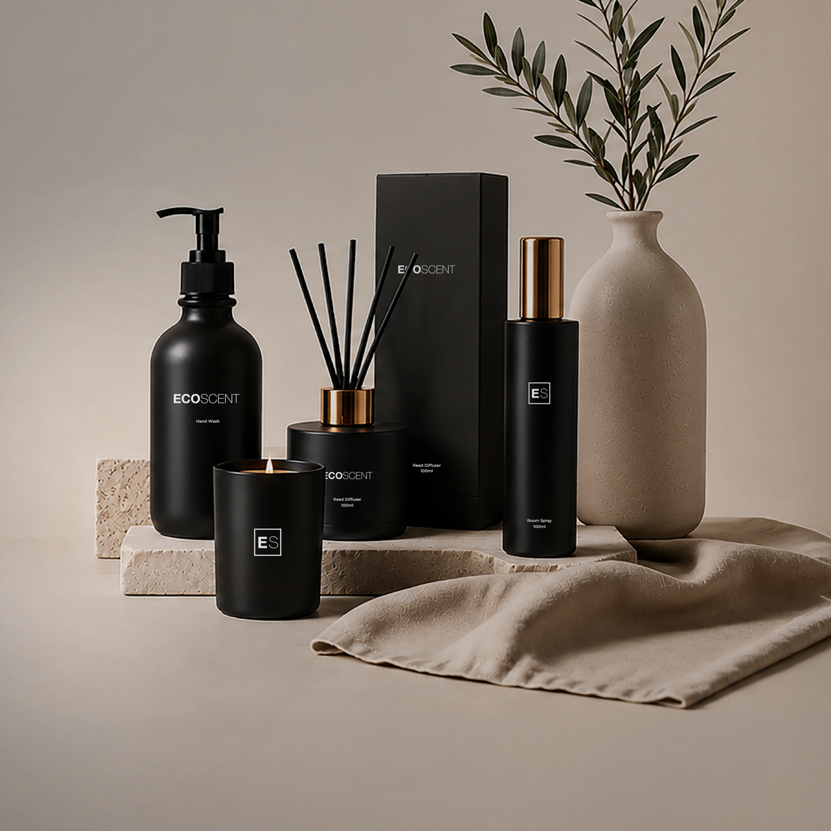 private label products on a clean, cream background 